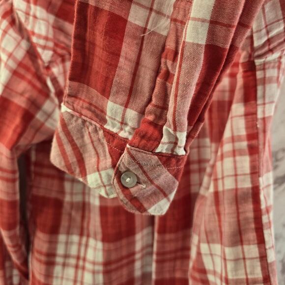 Anthropologie Shirt Womens Small Red Button Up Plaid Hi Low Tie Knot Sanctuary - Picture 9 of 12